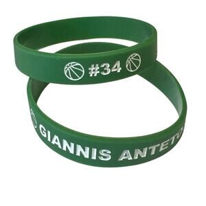 Basketball bracelet #34 Giannis Antetokounmpo lg 8” green/white 2 pack silicone